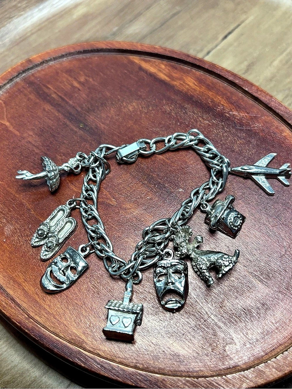 Vintage Silver-Tone Theater Charm Bracelet